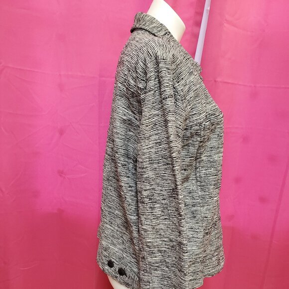 #245 Chico's Grey Subtly Striped Button-Down Dress Shirt Size 3 (16) - Picture 2 of 8